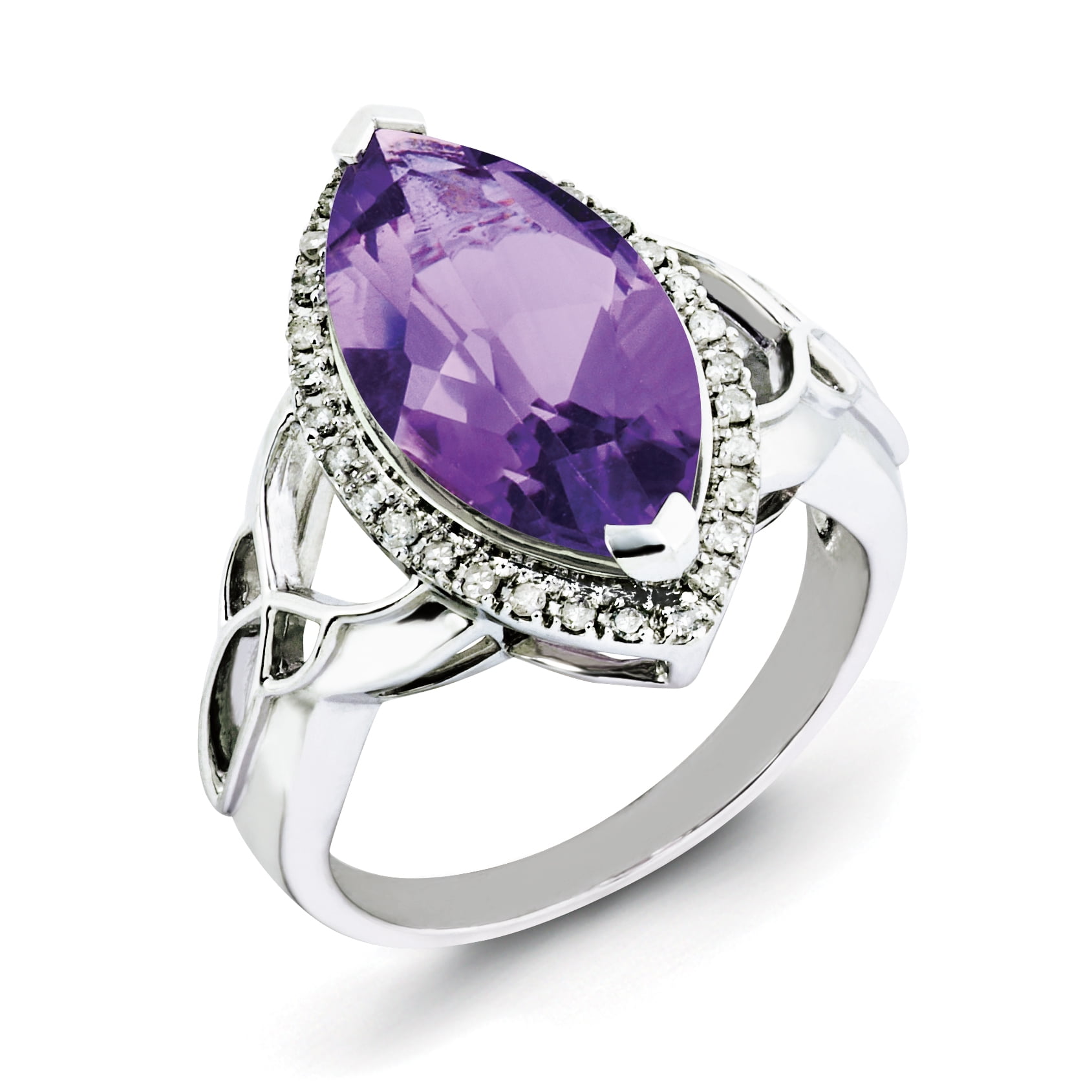 Sterling Silver Amethyst Diamond Carat Wt- Gem Wt