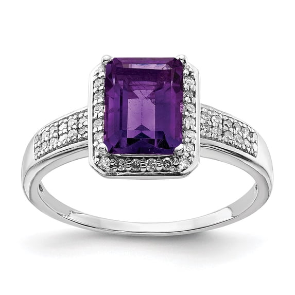 Sterling Silver Rhodium-plated Amethyst & Diamond Ring QR3055AM