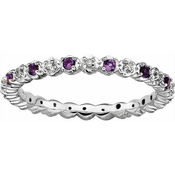 Sterling Silver Amethyst & Diamond Ring