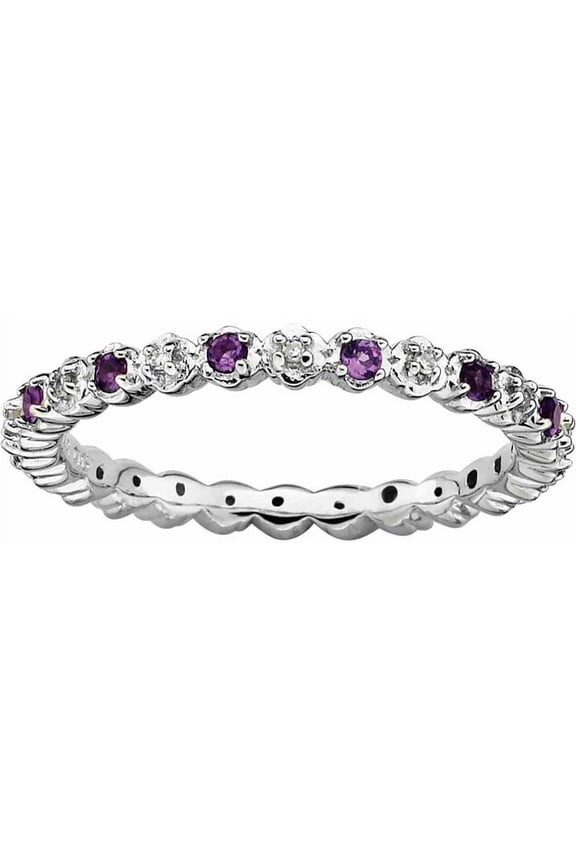 Sterling Silver Amethyst & Diamond Ring