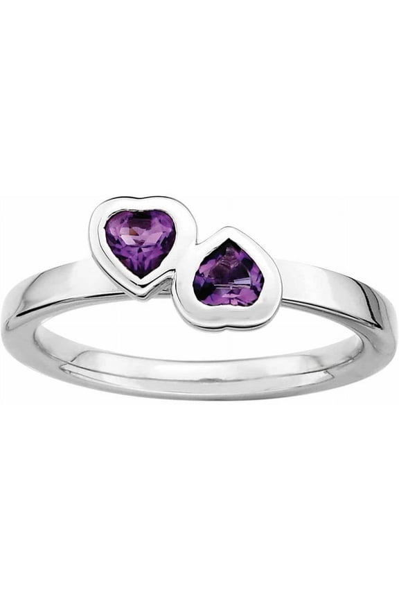 Sterling Silver Amethyst Double Heart Ring