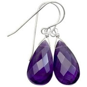 SPYGLASS DESIGNS Sterling Silver Amethyst Earrings Purple Faceted Pear Teardrop Simple Dangle Drops for Adult Women