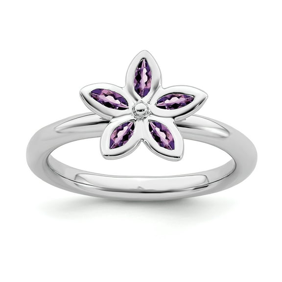 Sterling Silver Amethyst Flower Ring