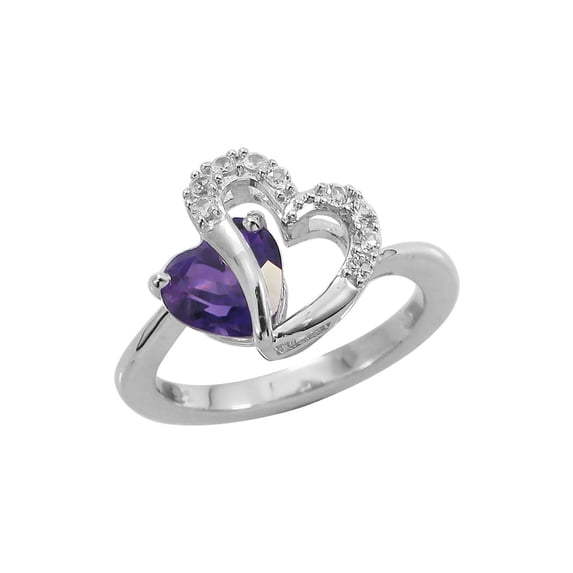 Sterling Silver Amethyst & Lab-Created White Sapphire Two Hearts Ring for Women
