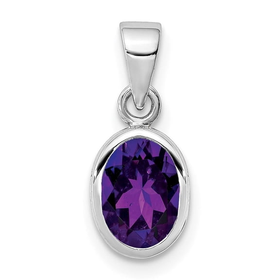 925 Sterling Silver Oval Amethyst Pendant Charm, February Birthstone for Women
