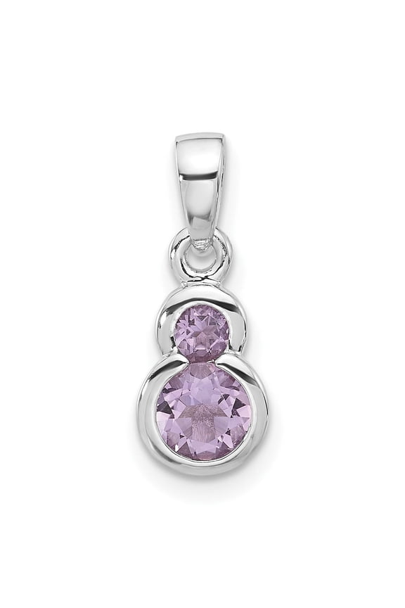 925 Sterling Silver Round Amethyst Gemstone Pendant Charm, Purple Bezel Set