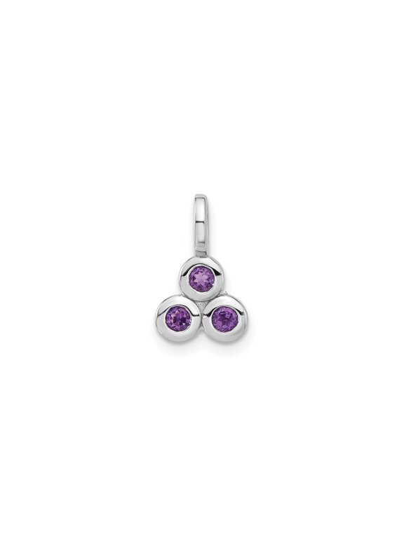 Sterling Silver Amethyst Pendant Necklace for Women, Trio Bezel Set Gemstones in Triangle Cluster, Spiritual Balance Christian Symbolic Jewelry