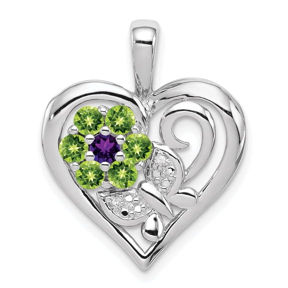 925 Sterling Silver Polished Prong set Amethyst and Peridot Diamond Pendant Necklace 24x19mm Wide Pendant for Women