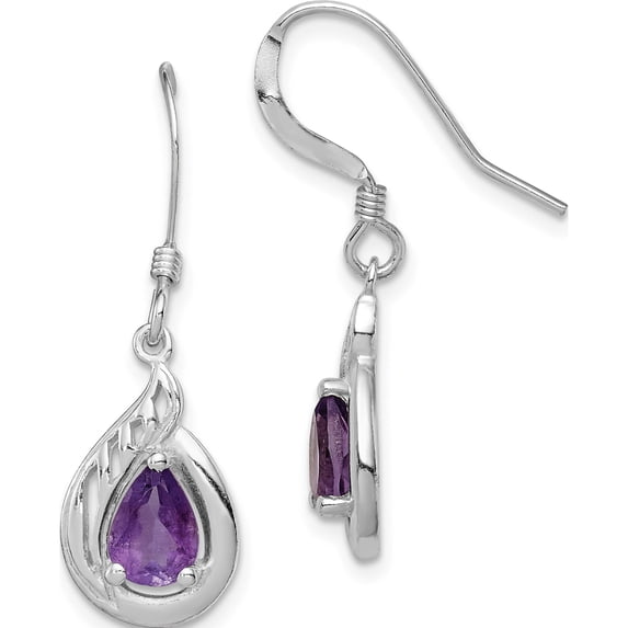 Sterling Silver Amethyst Polished Fancy Dangle Earrings (31 X 9) Made In India qe7317