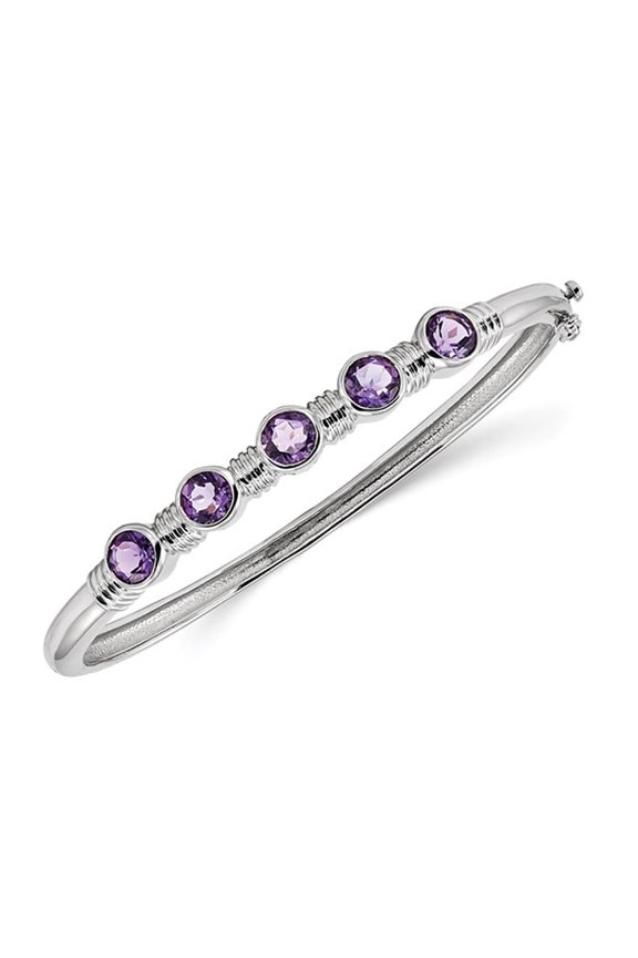 Sterling Silver Amethyst Rhodium Plated Bangle Bracelet (3.00 Carat Ctw) for Women