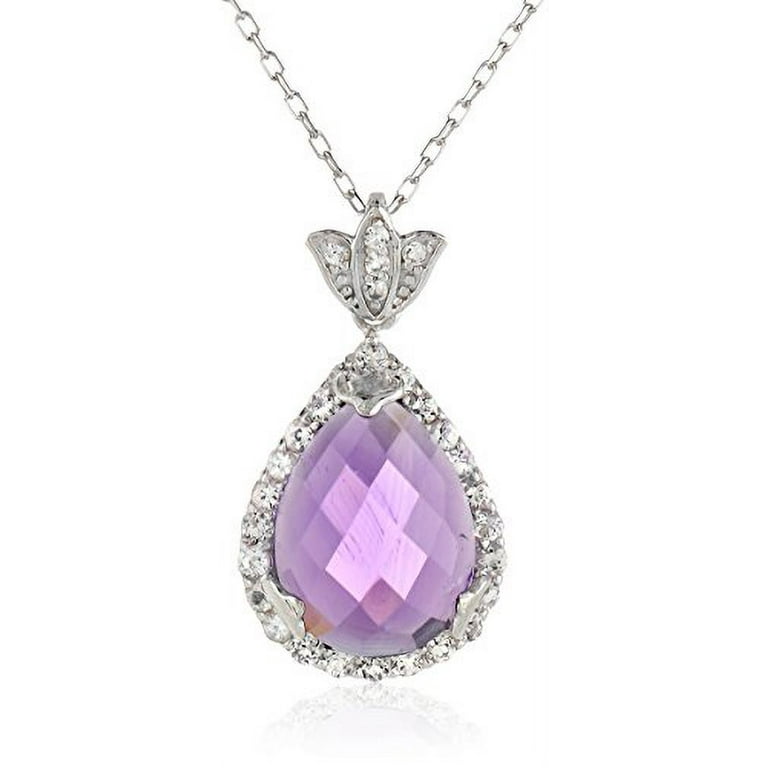 Sterling Silver Amethyst Teardrop Pendant Necklace