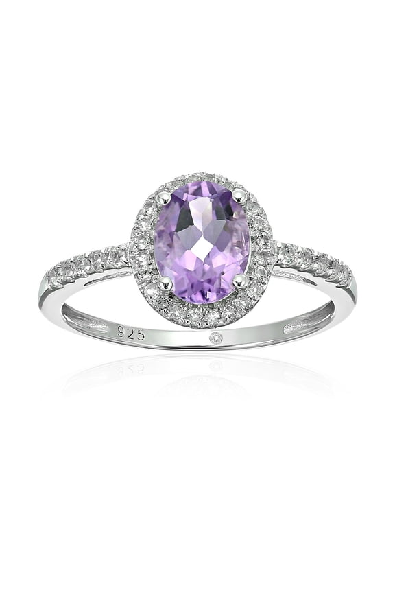 Sterling Silver Amethyst, White Topaz Halo Engagement Ring