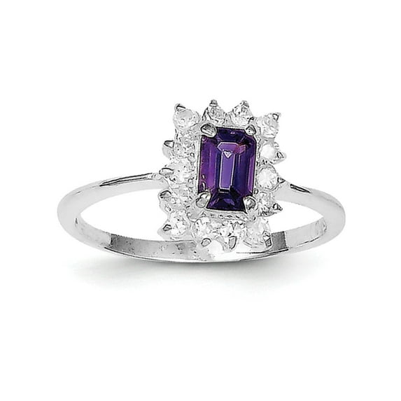 Sterling Silver Amethyst and Cubic Zirconia Ring - Size 7 - Measures 2mm Wide