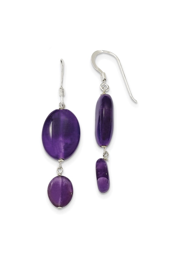 Sterling Silver Amethyst and Dark Purple Jade Earrings