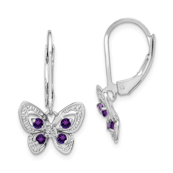 Sterling Silver Amethyst and Diamond Butterfly Earrings - .25 cwt - Measures 24x13mm Wide