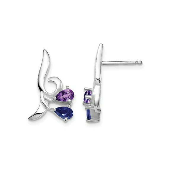 Gem & Harmony Sterling Silver Amethyst and Iolite Earrings 1/7 Carat (Ctw) for Women