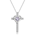 thumbnail image 1 of Sterling Silver Amethyst and White Topaz Heart Cross Birthstone Pendant Necklace, 1 of 4