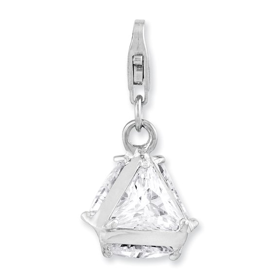 Sterling Silver Amore La Vita Polished 3-D CZ Charm Pendant with Fancy Lobster Clasp