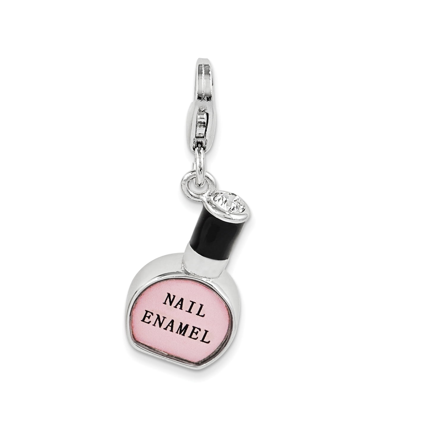 Sterling Silver Amore La Vita Polished 3-D Enameled Nail Bottle Charm Pendant with Fancy Lobster Clasp