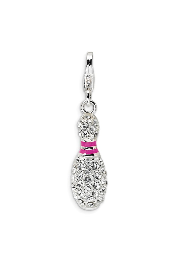 Sterling Silver Amore La Vita Polished 3-D Reversible Enameled Bowling Pin Charm Pendant with Fancy Lobster Clasp