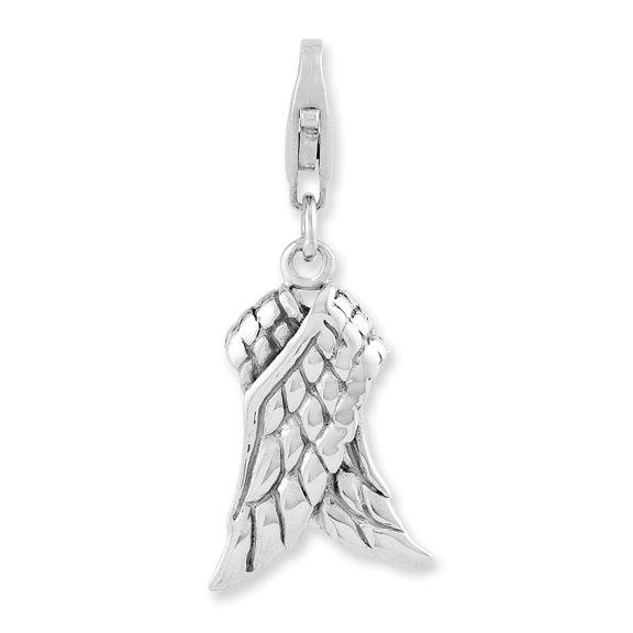 Sterling Silver Amore La Vita Polished 3-D Wings Charm Pendant with Fancy Lobster Clasp