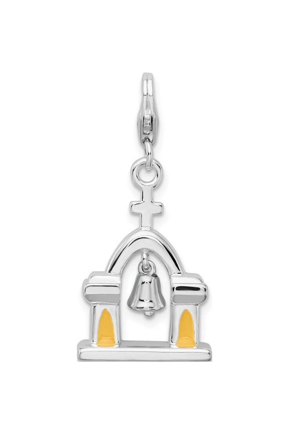 Sterling Silver Amore La Vita Rh-Pl 3-D Enameled Church Moving Bell Charm (40 X 15) Made In China qcc519
