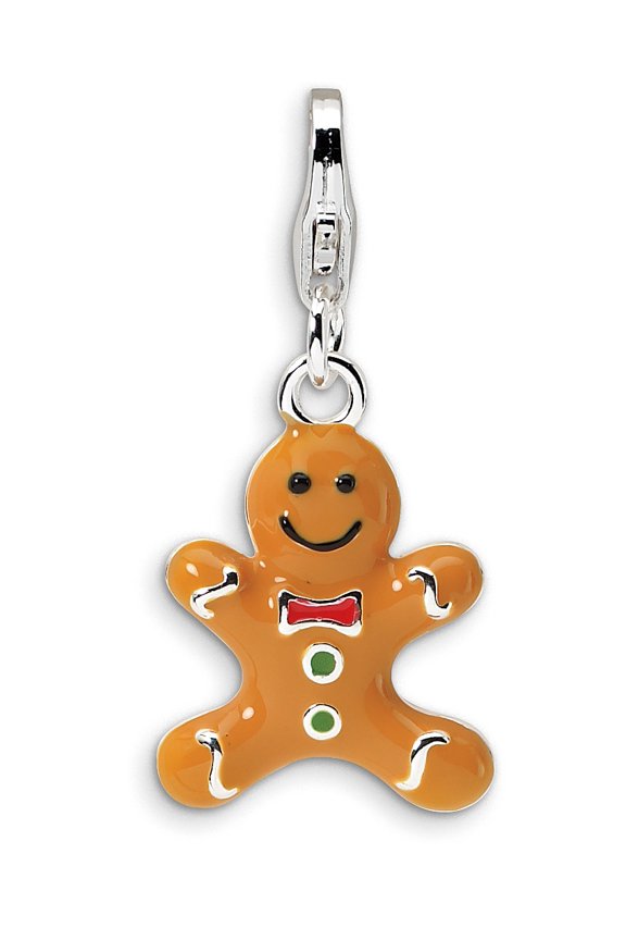 Sterling Silver Amore La Vita Rhd-Pl 3-D Enamel Gingerbread Cookie Charm (35 X 12) Made In China qcc538