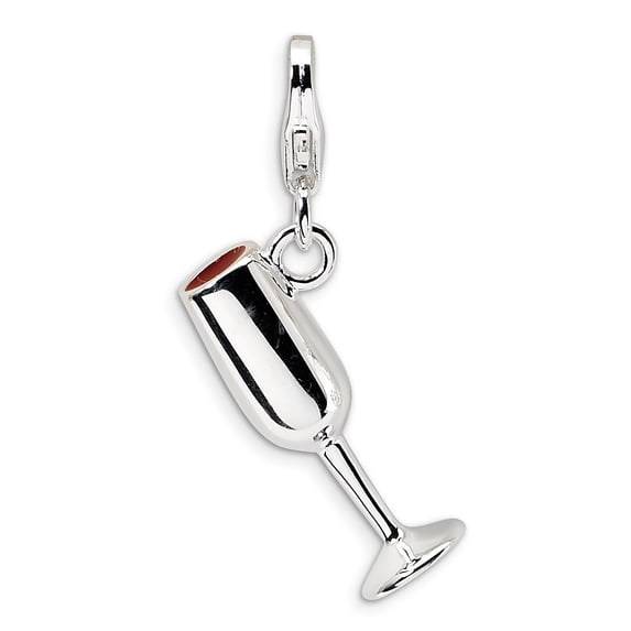 Sterling Silver Amore La Vita Rhod-Pl 3-D Enameled Red Wine Glass Charm (37 X 14) Made In China qcc340