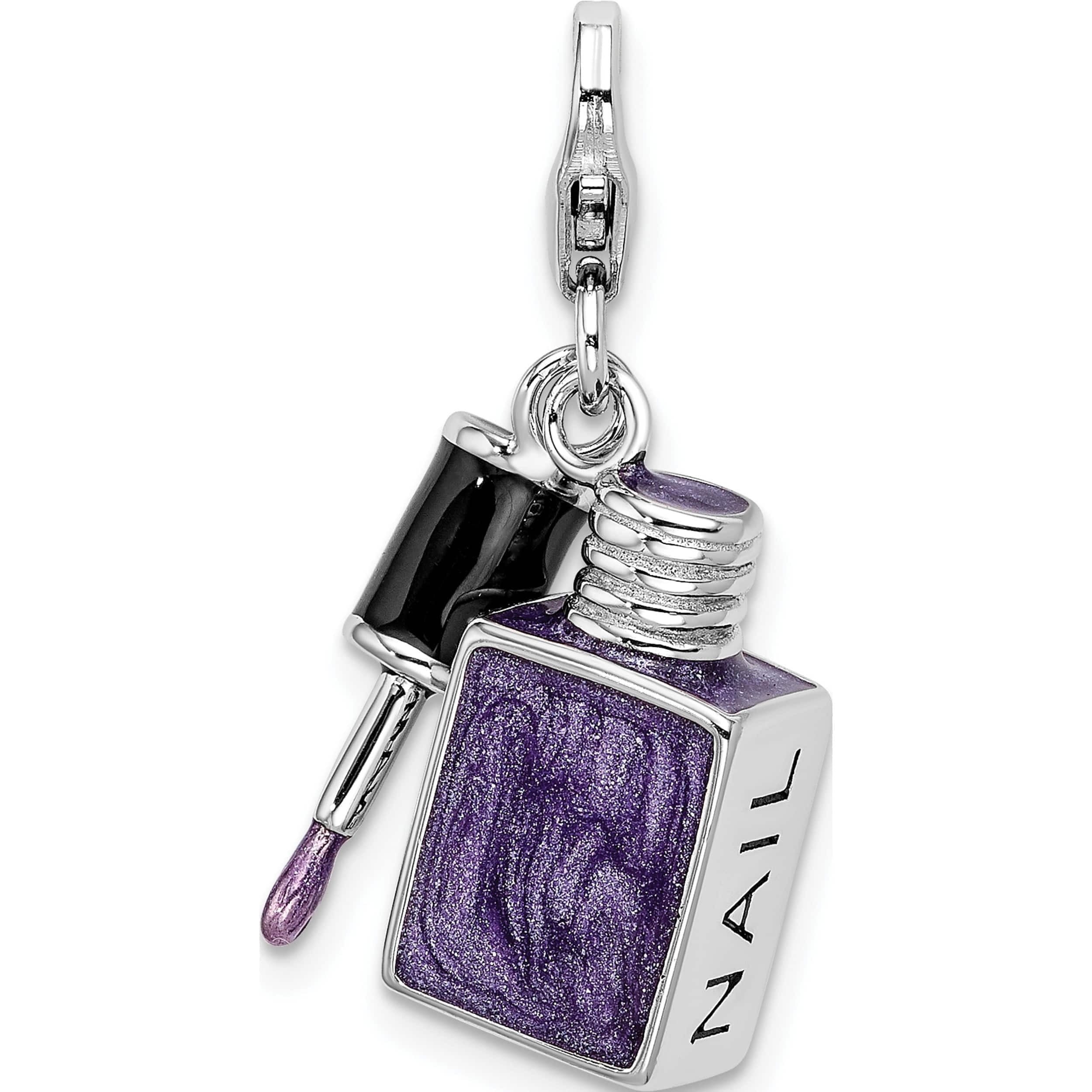 Sterling Silver Amore La Vita Rhod-Pl Enameled 3-D Nail Charm (29 X 16) Made In China qcc885