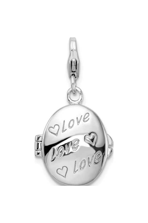Sterling Silver Amore La Vita Rhod-Plated Enameled Love Compact Charm (29 X 15.5) Made In China qcc879