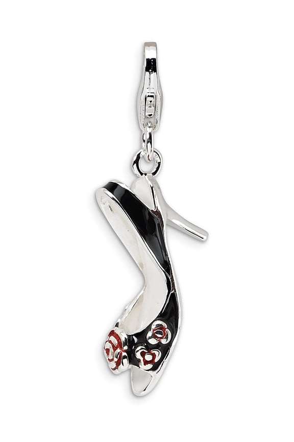 Amore La Vita Sterling Silver Rhodium-plated Polished 3-D Enameled High Heel Charm with Fancy Lobster Clasp
