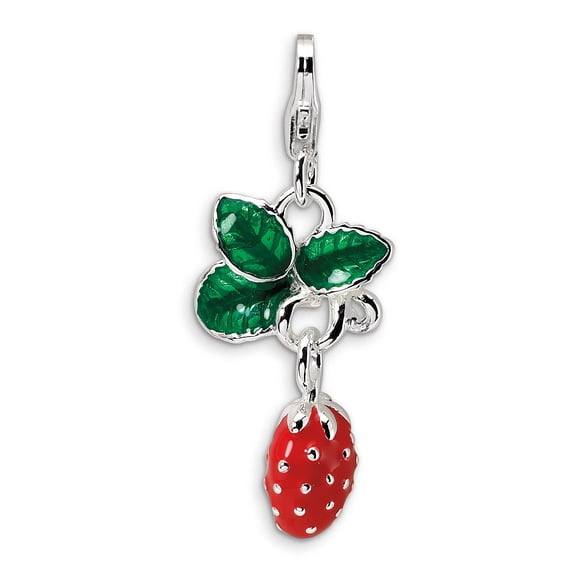 Sterling Silver Amore La Vita Rhodium-Pl 3-D Enameled Strawberry Charm (41 X 13) Made In China qcc353