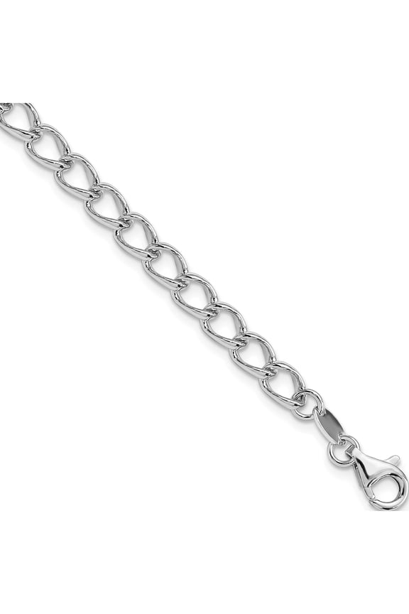 Amore La Vita Sterling Silver Rhodium-plated Polished 5.3mm 8 inch Half Round Wire Curb Chain with Fancy Lobster Clasp Charm Bracelet