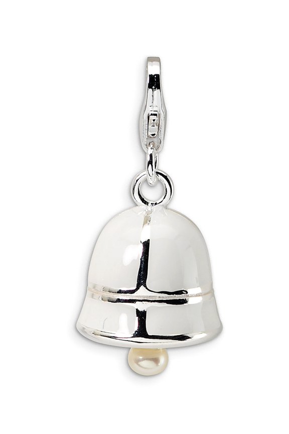 Sterling Silver Amore La Vita Rhodium-Pl Fwc Pearl Enameled Bell Charm (14 X 13) Made In China qcc155