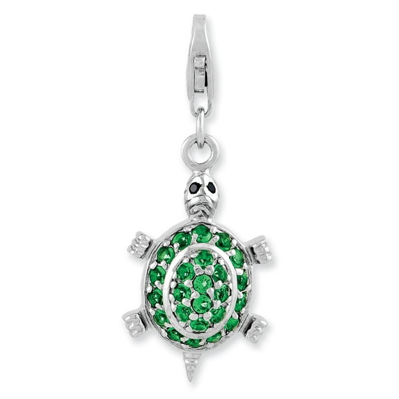 Sterling Silver Amore La Vita Rhodium-Pl Polished Cz Green Turtle Charm (31 X 14) Made In Thailand qcc981