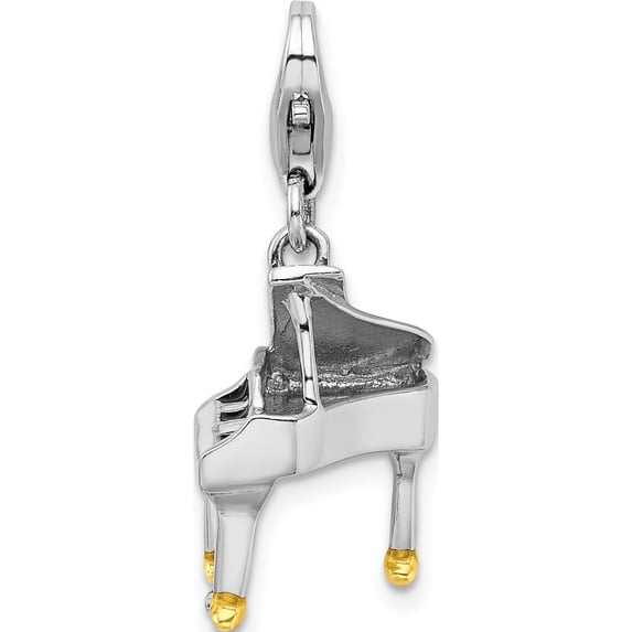 Sterling Silver Amore La Vita Rhodium-Pl Polished Enameled Piano Charm (37 X 14) Made In Thailand qcc623