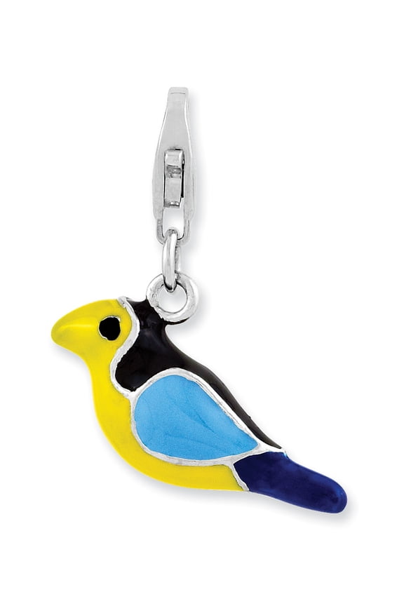 Sterling Silver Amore La Vita Rhodium-Plated 3-D Enameled Bird Charm (22 X 18) Made In Thailand qcc973