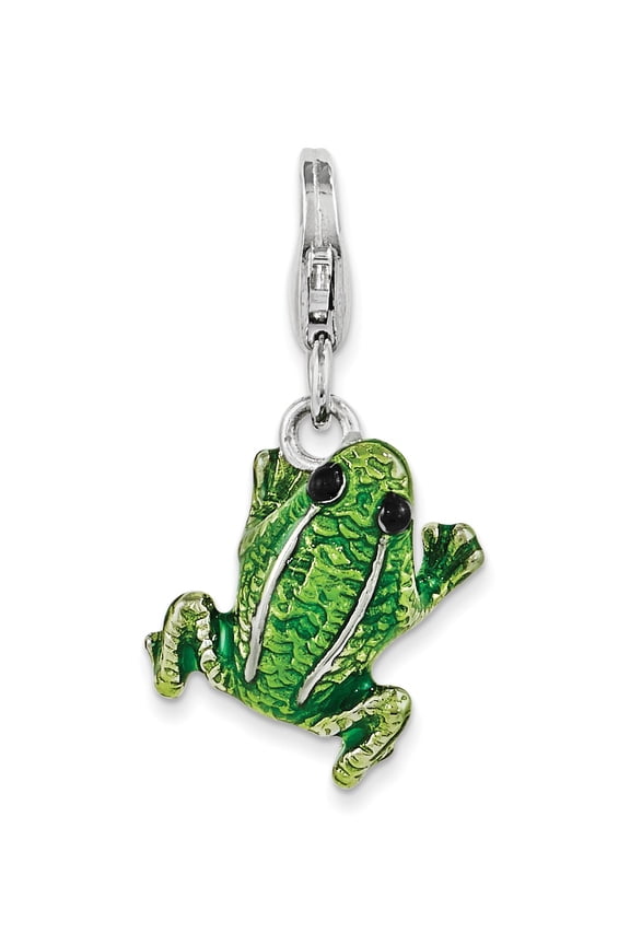 Sterling Silver Amore La Vita Rhodium-Plated 3-D Enameled Frog Charm (17 X 14) Made In China qcc1063