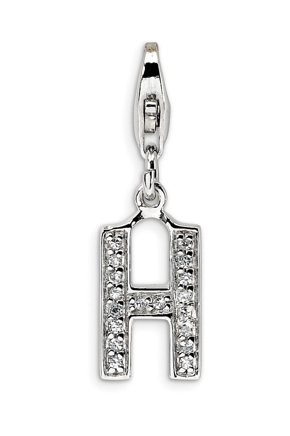 Sterling Silver Amore La Vita Rhodium-Plated Cz Letter H Initial Charm (11 X 8) Made In China qcc105h