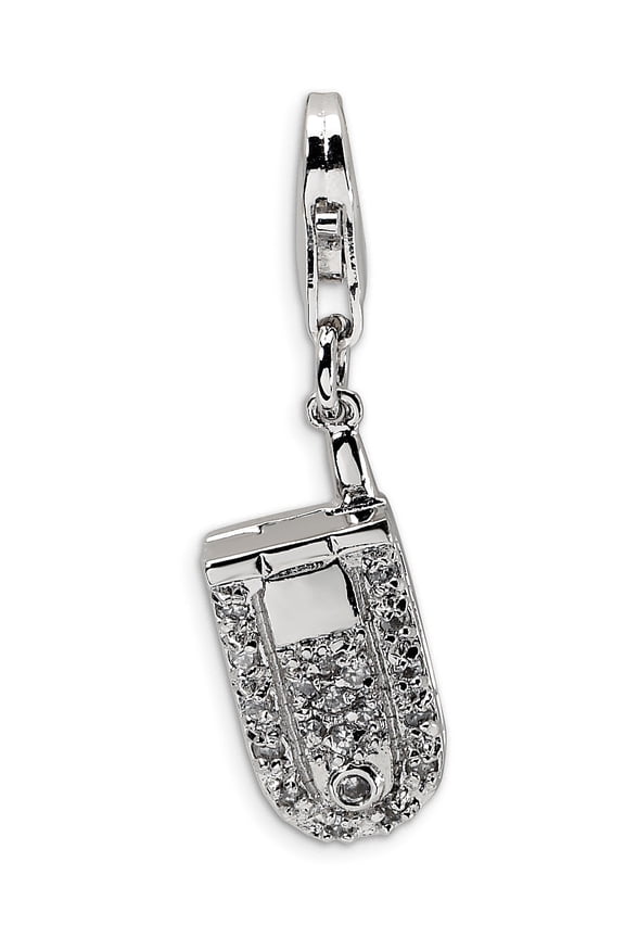 Sterling Silver Amore La Vita Rhodium-Plated Flip Cell Phone Cz Charm (40 X 10) Made In China qcc232