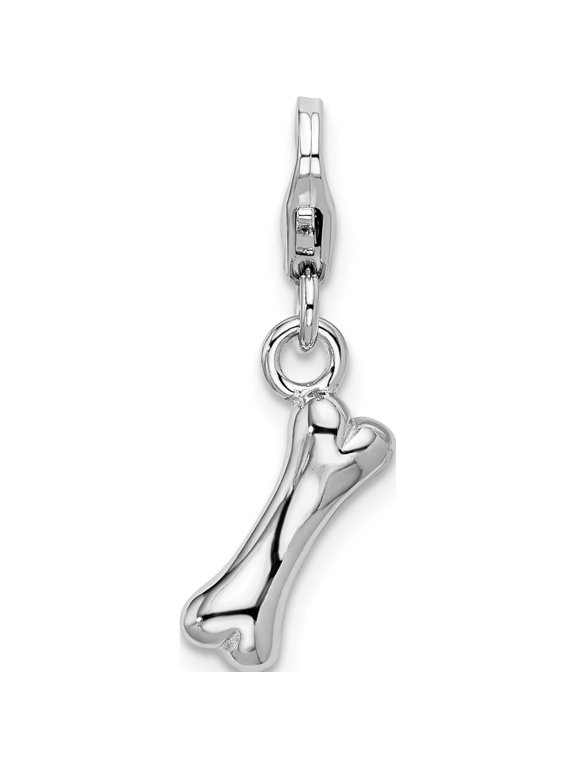 Amore La Vita Sterling Silver Rhodium-plated Polished Dog Bone Charm with Fancy Lobster Clasp