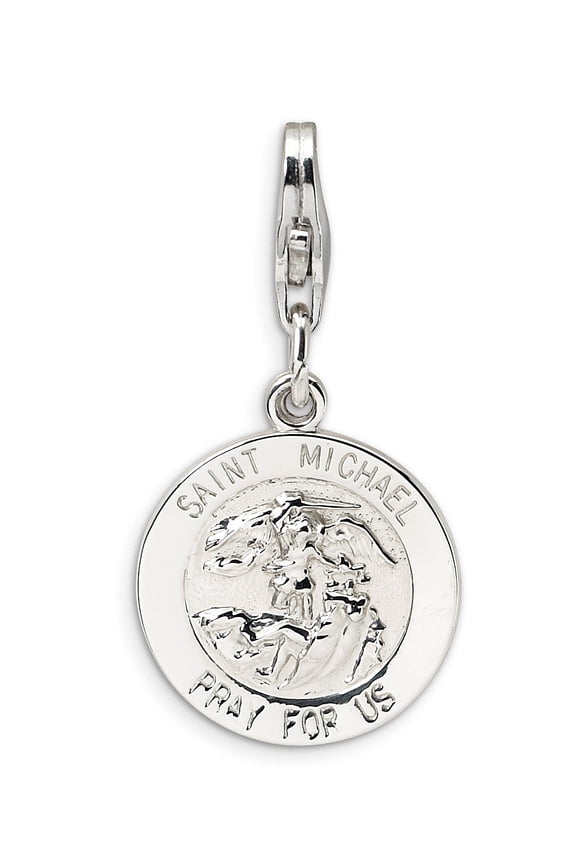 Sterling Silver Amore La Vita Rhodium-Plated Saint Michael Medal Charm (36 X 14) Made In United States qcc500