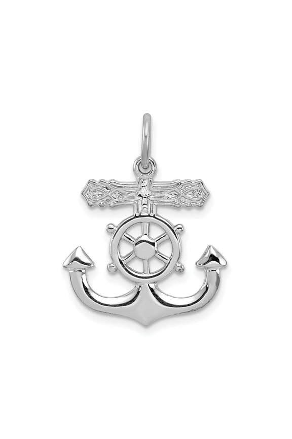 Sterling Silver Anchor Cross Pendant Necklace for Men and Women with Nautical Ship Wheel Design and Mariner Symbol Faith Jewelry for Ocean Lovers