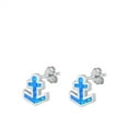 thumbnail image 1 of Sterling Silver Anchor Ocean Ship Earrings Blue Simulated Opal 925 New Jewelry Female Unisex, 1 of 3