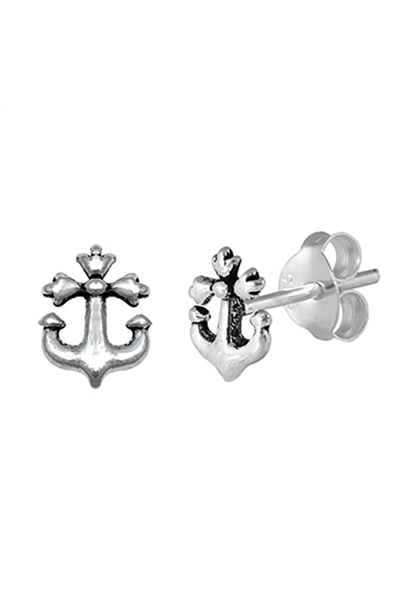 Sterling Silver Anchor Stud Earrings
