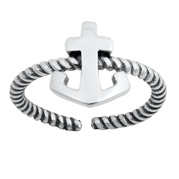 Sterling Silver Anchor Toe Ring Oxidized Adjustable Midi Band 925 New Jewelry Female Unisex