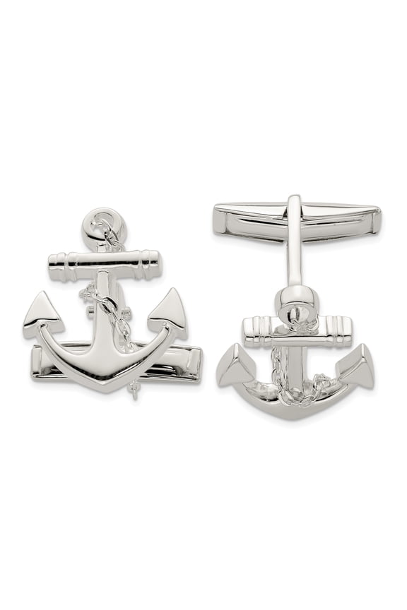 Sterling Silver Anchor with dangle rope Cuff Links