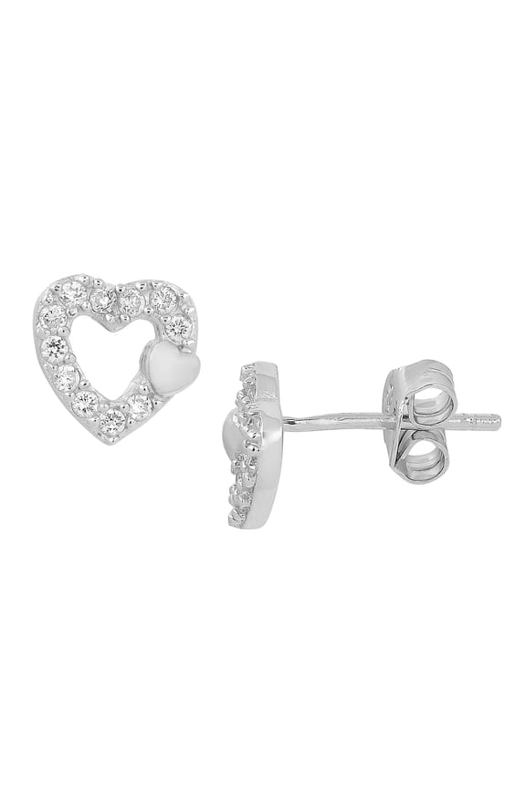 KoolJewelry Sterling Silver and Cubic Zirconia Big and Small Heart Post Earrings