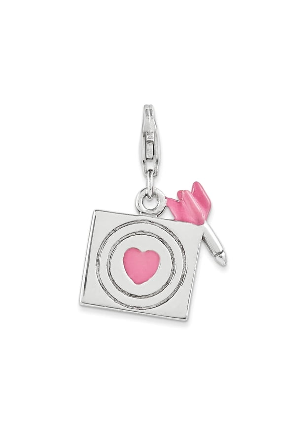 Finest Gold Amore La Vita Sterling Silver Rhodium-Plated Polished Enameled Bullseye & Heart Arrow Charm with Fancy Lobster Clasp