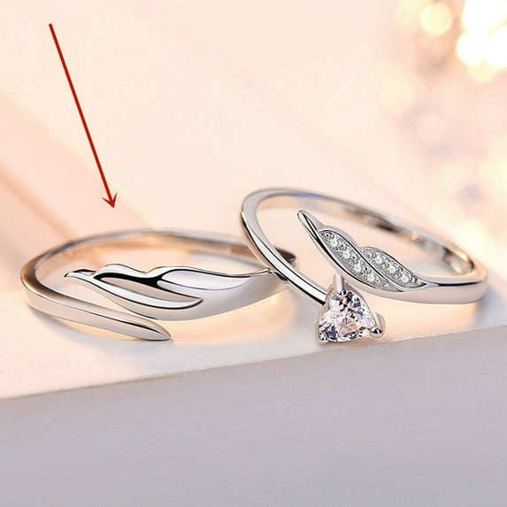 Sterling Silver Angel Feather Wings Ring for Men and Women Adjustable Opening Couple Rings Korean Jewelry Cupid Feather Anniversary Gift